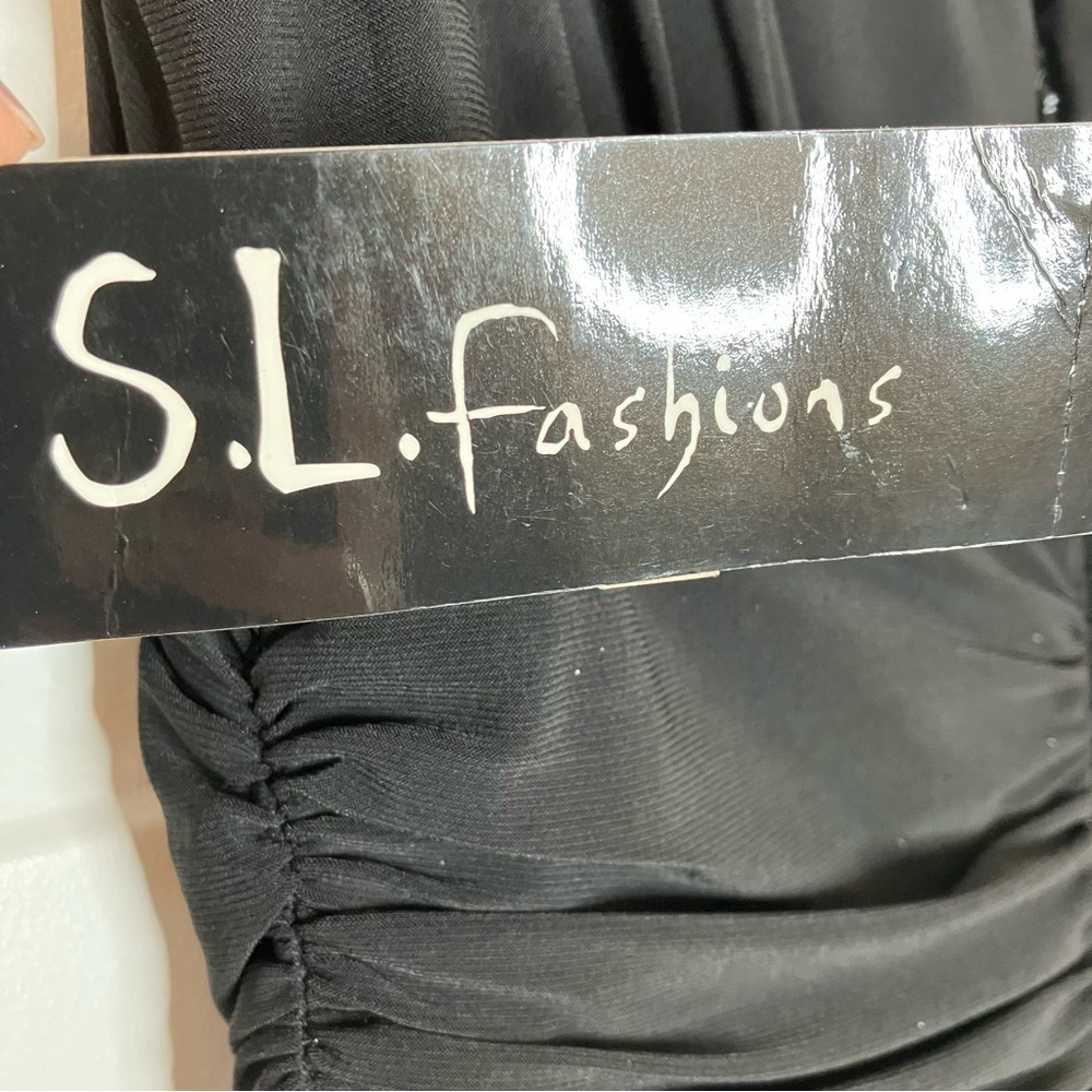 - S L Fashions black feather border party dress size 8 - Picture 9 of 10
